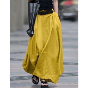 Linen A line Maxi Skirt Pockets by Uoozee Gold Medium